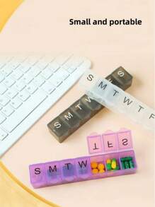 1 件便攜式分體藥盒,帶盲文,7 天藥盒,輕型戶外收納盒 - 彩色 - 查看 1