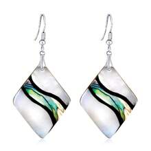 2pcs Creative Diamond Shaped Dangle Earrings, Versatile Shell Series Earrings - Silver - View 4