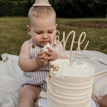 1 pièce/3 pièces/5 pièces Décorations de gâteau d'anniversaire de 1 an "ONE" en bois
