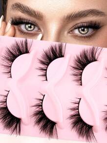 假睫毛 5 對貓眼增量睫毛,蓬鬆戲劇性的外觀,3d狐狸眼人造貂毛睫毛 - 黑色 - 查看 2
