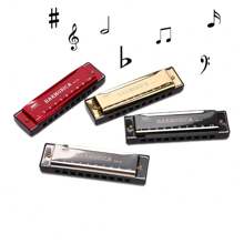 1pc 10-Hole Blues Harmonica, Copper Reed Beginner Musical Instrument Practice Toy,عملات حقيقية,Tambourine Light Up,Orangutan - Silver - View 3