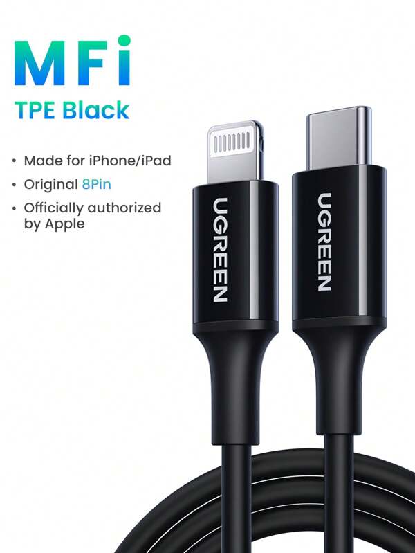 UGREEN 20W Type C To Lightning Cable Compatible With Iphone XR 8 11 14 13 Pro Max Apple MFI Certification Power Delivery Fast Charging USB Type C Cable Data Cord Compatible With Apple Laptop USB Cord