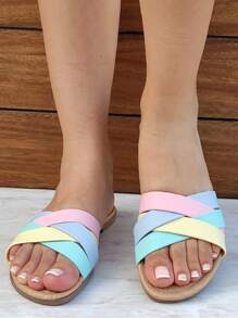 mujer sandalias planas colores pastel multicolor punta abierta 15-21 - Multicolor - Ver 2