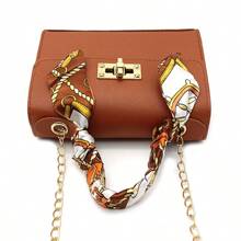 1入組迷你棕色的手提包裝飾的帶A圍巾和A金屬鏈 - 棕色 - 查看 5