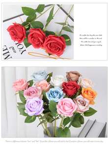 2入組人造塑膠香檳玫瑰,長莖逼真玫瑰花束適用於家庭婚禮裝飾派對 - 香檳色 - 查看 3