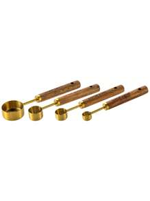 Ensemble De 8 Tasses Et Cuillères À Mesurer, 4 Tasses À Mesurer Et 4 Cuillères En Acier Inoxydable Doré Avec Manche En Bois, Cuisine/nourriture/liquide/cuisson, Gadget De Cuisine À Mesurer Délicat (or)