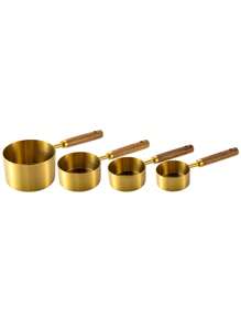 Ensemble De 8 Tasses Et Cuillères À Mesurer, 4 Tasses À Mesurer Et 4 Cuillères En Acier Inoxydable Doré Avec Manche En Bois, Cuisine/nourriture/liquide/cuisson, Gadget De Cuisine À Mesurer Délicat (or)
