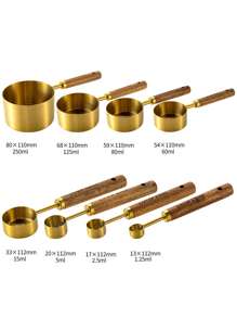 Ensemble De 8 Tasses Et Cuillères À Mesurer, 4 Tasses À Mesurer Et 4 Cuillères En Acier Inoxydable Doré Avec Manche En Bois, Cuisine/nourriture/liquide/cuisson, Gadget De Cuisine À Mesurer Délicat (or)