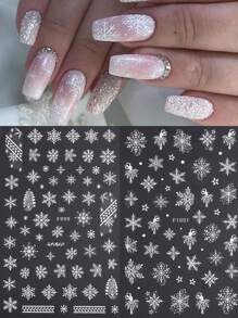 2入組白色聖誕設計指甲貼紙,雪花聖誕樹舞者紋理貼紙適用於女性或女孩新年,指甲藝術裝飾禮物 - 白色 - 查看 1