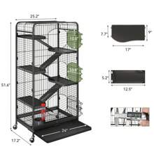 52-Inch Metal Ferret Cage Small Animal Cage With Rolling Stand Indoor Outdoor For Squirrel/Bunny/Cat/Rabbit - Black - View 4