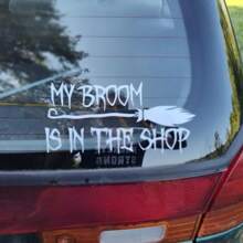 1 pieza Pegatina decorativa de escoba mágica blanca para la ventana trasera y la carrocería del coche, pegatina de decoración personalizada para coche, modelo de coche universal - Blanco - Ver 5