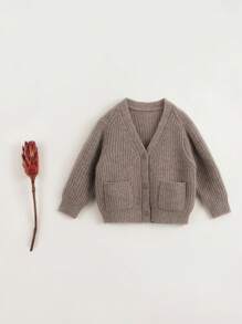 Cardigã De Lã Com Decote Em V Minimalista E Elegante Para Meninas, Outono