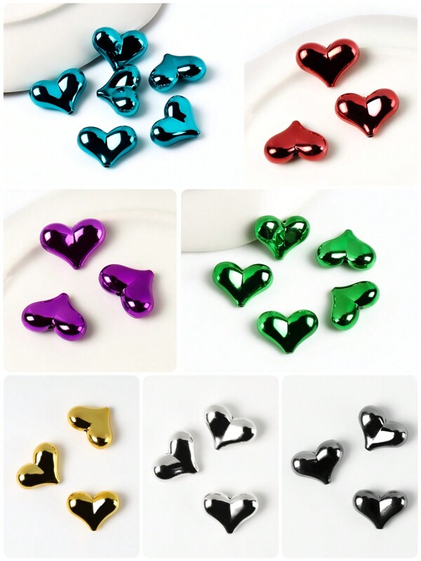 10pcs UV Plating Color Acrylic Beads Heart Shape Loose Beads Charms For Jewelry Making DIY Necklace Bracelets Accessories Valentines