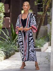 Tropical Print Belted Kimono Dress - Multicolor - View 4