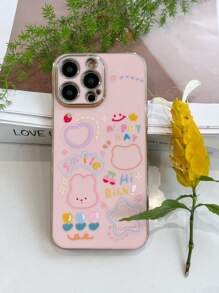 With Phone Charm Pink 1pc Electroplated Shockproof Phone Case With Cartoon Rabbit, Flower & Beaded Strap, Compatible With IPhone, Compatible With Samsung, Compatible With Xiaomi, Compatible With OPPO, Compatible With VIVO