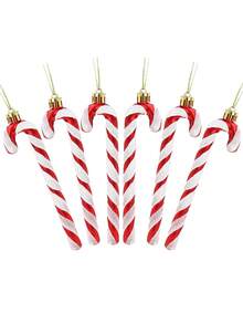 6 piezas - Adornos de bastón de caramelo navideño, adornos clásicos de bastón de caramelo rojo con brillo, decoraciones colgantes para el árbol de Navidad, artesanía de piruleta, accesorios DIY para coronas, bastón de caramelo con brillo, decoración de árbol de Navidad y decoraciones navideñas, regalos navideños para decoración de fiestas - Rojo y blanco - Ver 5
