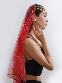 1set Red Belly Dance Sequin Head Scarf And Headband - Red - View 2