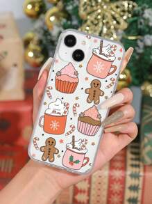 1pc Hand-painted Christmas Gingerbread Man Printed Phone Case Compatible With Iphone - Multicolor - View 1