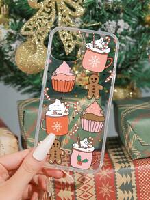 1pc Hand-painted Christmas Gingerbread Man Printed Phone Case Compatible With Iphone - Multicolor - View 2