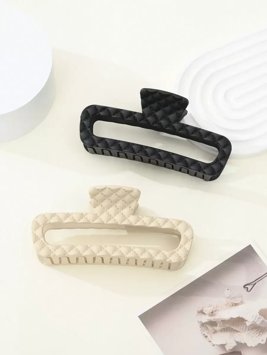 2pcs/set Large Size Diamond & Frosted Matte Finish Hair Claw Clips For Women, Suitable For Daily Use - Multicolor - View 1