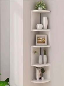 1pc 5-tier Creative Wall-mounted Corner Zigzag Shelf With Half-round Partition Board For Wall & Corner Decoration - White - View 1