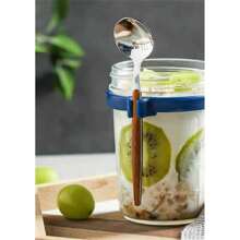 2入組,帶匙的便攜式隔夜燕麥罐,350ml(約12oz)容量的玻璃梅森罐,適用於穀物、牛奶、蔬菜、水果和酸奶,帶有測量刻度的沙拉容器