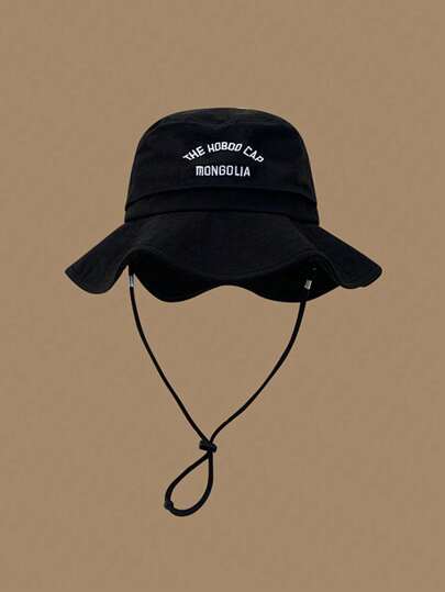 1 pieza Sombrero de sol con ala ancha bordado con letra, sombrero de cubo, sombrero de cubo para uso diario, sombrero de sol casual de todas las estaciones para hombres, adecuado para actividades al aire libre de verano como senderismo y pesca
