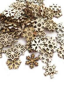 50入組混合diy木質雪花裝飾品,木質聖誕樹掛飾雪花吊墜,聖誕派對家庭辦公室酒吧新年裝飾用品 - 棕色 - 查看 4
