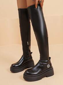 Women's Over-the-knee High-heel Boots, Elastic Stretchy Thick Sole Long Boots For Wide And Plump Legs