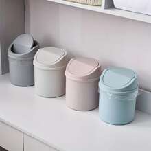 1pc 6.69*5.12*5.12 Inches Desktop Waste Bin, Mini Plastic Garbage Can With Lid For Home And Office Desk Decoration - Multicolor - View 1