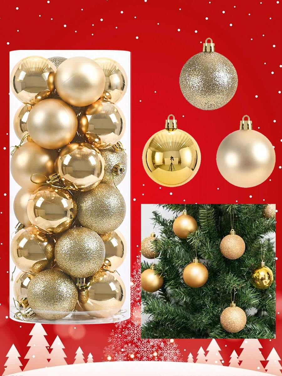 1 Xô/24 cái - Quả cầu Giáng sinh vàng 4cm dùng trang trí Giáng sinh, Trang trí cây thông Noel, Đồ trang trí năm mới, Đồ dùng Giáng sinh bằng nhựa bóng Quà tặng Giáng sinh Đồ trang trí Giáng sinh Đồ trang trí Giáng sinh - Vàng - Xem 1