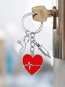 1 合金银心电图配件红心吊坠感谢礼物护士钥匙扣适合医生学生护士周礼物 - 銀色 - 查看 2