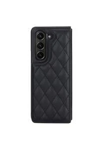 豪華皮革手機殼兼容三星galaxy Z Fold5 Fold 4 3,具有防震卡槽和立架保護套 - 黑色 - 查看 3