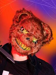 PICOOL Máscara LED para Halloween Oso Sangriento de Terror Fiesta de Neón - Morado - Ver 3