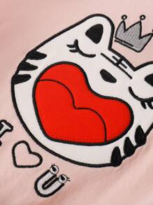 Annil 女孩春季及秋季可愛卡通印花毛衣拼接網紗裙粉色