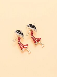 1對時尚且可愛的鋅合金油滴和鑽石鑲嵌卡通人物耳環,適合女性搭配裝飾 - 彩色 - 查看 3