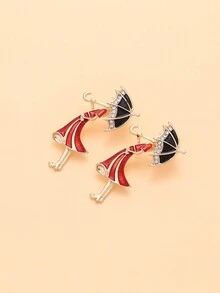 1對時尚且可愛的鋅合金油滴和鑽石鑲嵌卡通人物耳環,適合女性搭配裝飾 - 彩色 - 查看 4