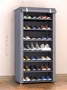 8 Layers 7 Grids Coffee-color Metal Shoe Organizer Rack For Men & Women, Simple Style, Suitable For Living Room & Entrance - Coffee Brown - View 3