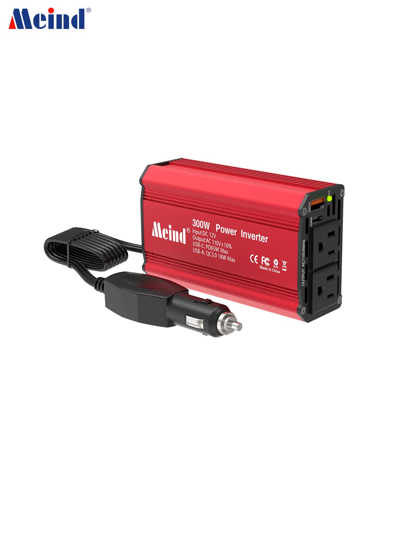 Red 300w Car Power Inverter, Converts 12v To 110v, Equipped With Us Standard Socket, Pd65w And Qc3.0 Compatible - Red - View 1