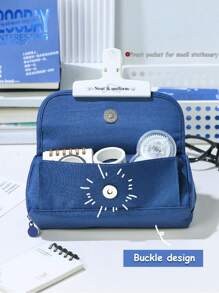 1pc High-Capacity Multi-Layered Cute Japanese-Style Student Pencil Case For Middle School Boys, With A High-End Black Pen Box Design - Blue - View 7