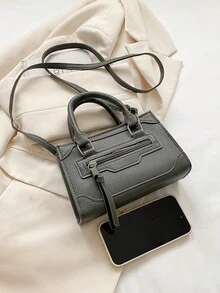 晚宴包，晚装包 魅力四射，优雅精致，沉静奢华 2023新款荔枝纹小方包 秋季百搭个性手提包 通勤文艺单肩斜挎包 送给女性的最佳礼物 妈妈 老师 朋友 伴娘，晚宴/宴会 - 灰色 - 查看 2