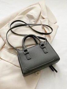 晚宴包，晚装包 魅力四射，优雅精致，沉静奢华 2023新款荔枝纹小方包 秋季百搭个性手提包 通勤文艺单肩斜挎包 送给女性的最佳礼物 妈妈 老师 朋友 伴娘，晚宴/宴会 - 灰色 - 查看 3