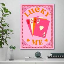 1pc Lucky Me Pink Poker Card Poster - Y2k Style Wall Art Canvas Decoration For Home, Living Room, Bedroom, Bar, Cafe With Interesting Illustrations - No Frame Needed - Multicolor - View 1