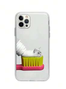 1pc Clear Transparent Creative Cat Print Phone Case Compatible With IPhone 16 Pro Max/16 Pro/16 Plus/16