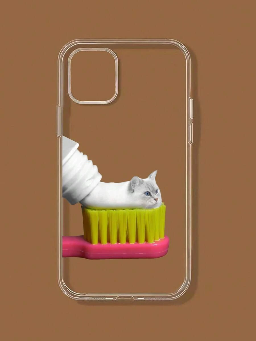 1pc Clear Transparent Creative Cat Print Phone Case Compatible With IPhone 16 Pro Max/16 Pro/16 Plus/16