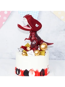 大型暴龍卡通侏羅紀動物恐龍娃娃蛋糕裝飾紅綠色恐龍怪物嬰兒生日蛋糕甜點裝飾玩具 - 紅色 - 查看 10