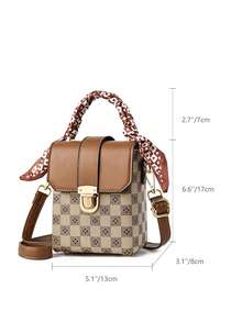 卡其色格子翻蓋手機袋女式方盒斜挎包