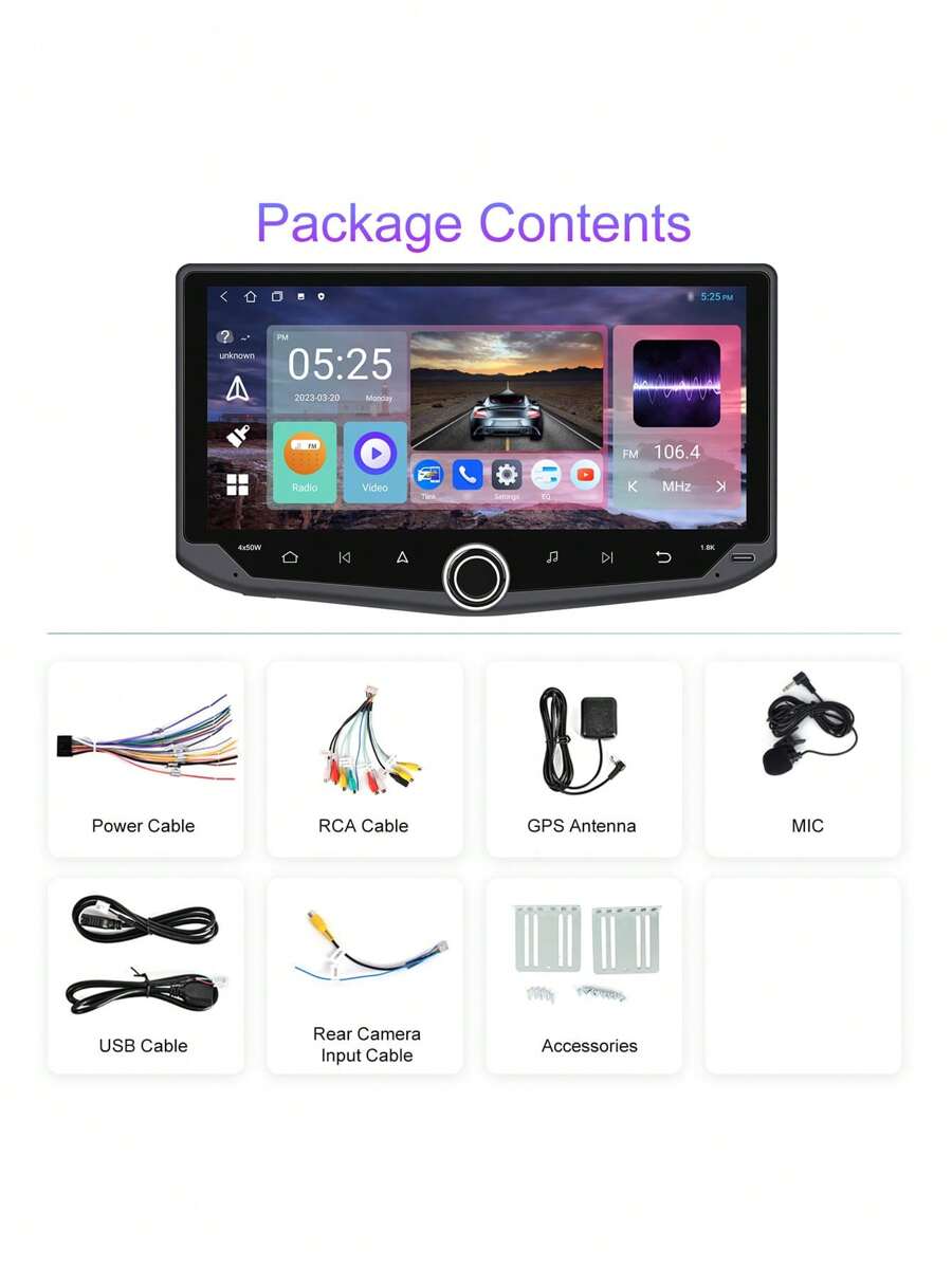 2+32g 2din 汽車立體聲收音機 10.88 英寸高清 1080p Mirrorlink 無線 Carplay 安卓汽車 兩個 Usb Fm Gps - 黑色 - 查看 1