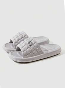 Men Slippers Beach Slides Solid Color Men Thick Sole Indoor Bathroom Anti Slip Shoes Summer Couple Sandals - Grey - View 4