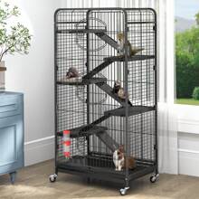 52-Inch Metal Ferret Cage Small Animal Cage With Rolling Stand Indoor Outdoor For Squirrel/Bunny/Cat/Rabbit - Black - View 3